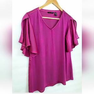 H By Halston Size XS Fuchsia Top Split Flutter Sleeves Vneck
